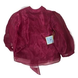 NWT CeCe Long Puff Sheer Sleeve Tie Back Blouse in Fuchsia Glow, Medium